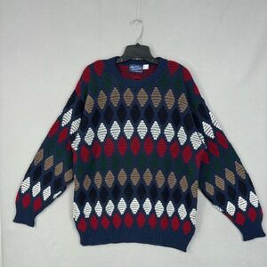 Vintage American Connection Sweater Mens XL Argyle Geometric Knit Pullover USA